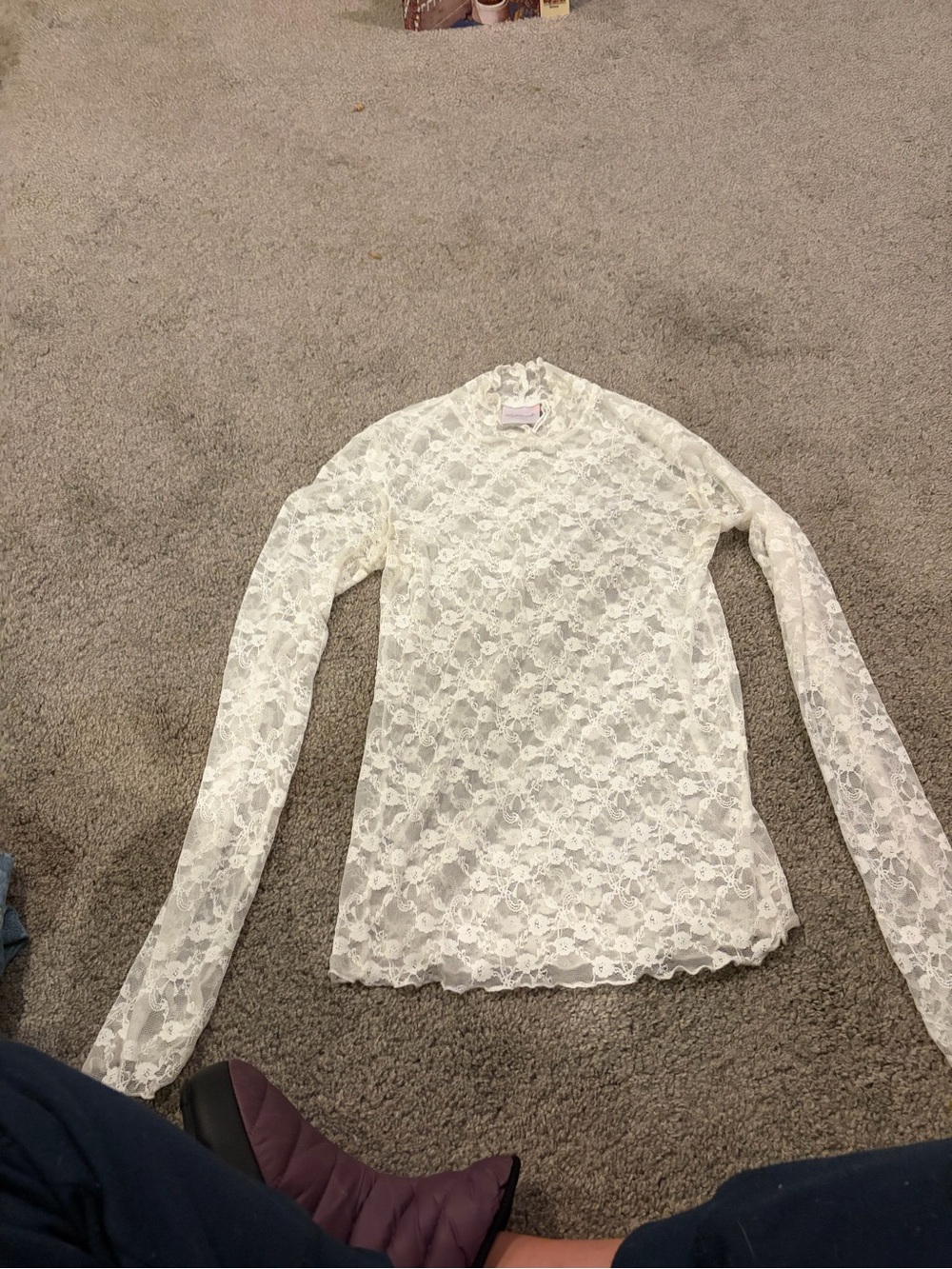 Out From Under Urban Outfitters White Floral Lace Mock Neck Top OS